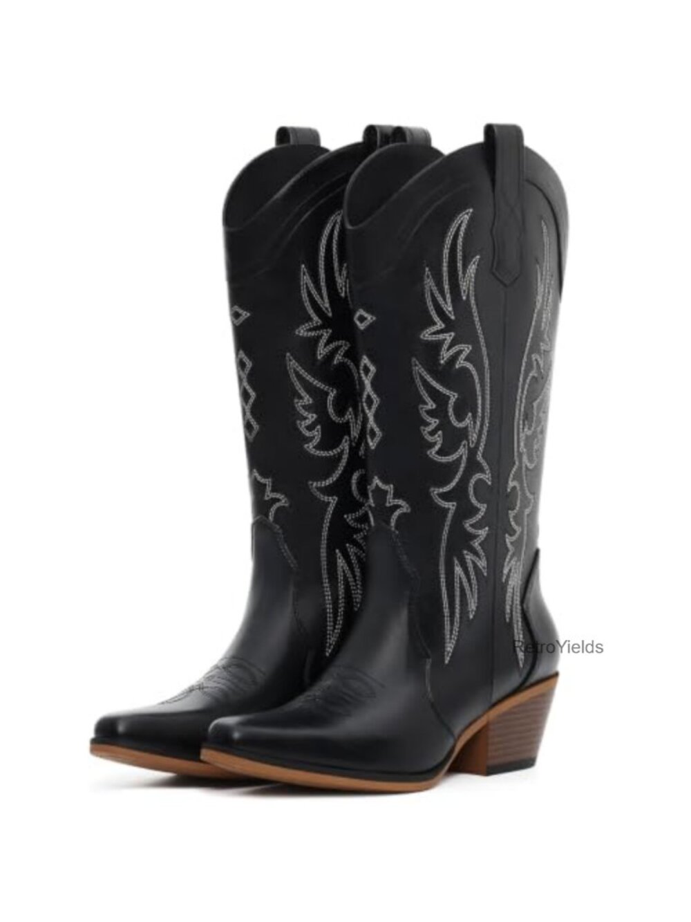 Cowboy Boots for Women Faux Leather Snip Toe Mid Calf Western